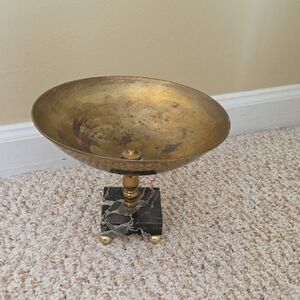 Vintage Brass Decorative Bowl with Marble Base
